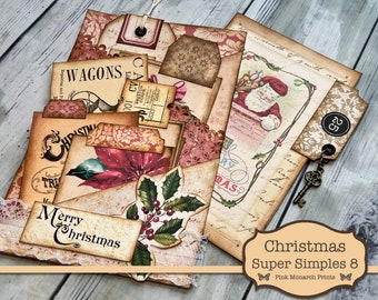 Christmas Super Simples 8, Junk Journal Kit, Junk Journal, Folio, Junk Journaling Ephemera, Christmas Junk Journal, Pink Monarch Prints