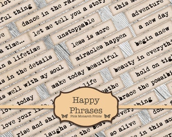 Happy Phrases, Digital Words, Embellishments for Junk Journals, Printable Junk Journaling Words, Collage Ephemera, Happy Junk Journal Words