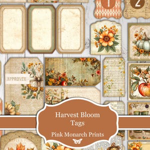 Tags voor oogstbloei, benodigdheden voor ongewenste dagboeken, vintage ephemera, ongewenste dagboek, digitaal, afdrukbare ongewenste dagboek, tag, herfst, herfst, tags voor ongewenste