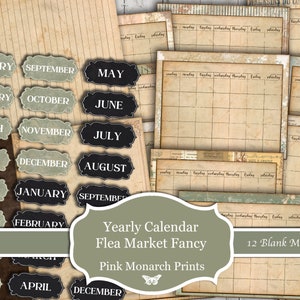 Custom, Junk Journal Calendar, Flea Market Fancy, Digital Planner, Junk Journaling Digital Calendar, Shabby Chic Junk Journal, Printable