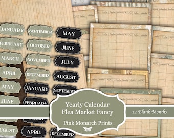 Custom, Junk Journal Calendar, Flea Market Fancy, Digital Planner, Junk Journaling Digital Calendar, Shabby Chic Junk Journal, Printable