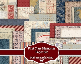 First Class Memories Paper Set, Printable Scrapbooking and Junk Journaling Papers, Postal (Digital Download)