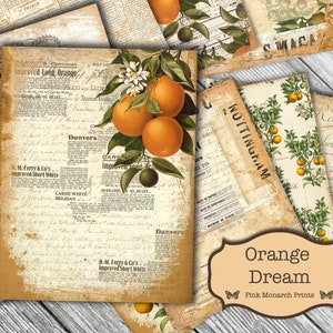 Orange Dream Papers, Junk Journal Papers, Junk Journal Kit, Junk Journaling Supplies, Printable Junk Journal Kit, Junk Journal Digital