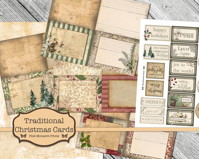 Traditional Christmas Cards, Junk Journaling Kit, Printable Christmas Cards, Junk Journal Christmas, Junk Journaling Ephemera, Printable bild 6