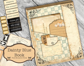 Dainty Blue Book, Fall Ephemera, Printable Kit, Junk Journal Kit, Digital Junk Journal, Junk Journal Book Digital, Junk Journal Folio, Easy