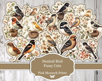 Neutral Bird Fussy Cuts: Printable Ephemera for Junk Journals (Digital Download)