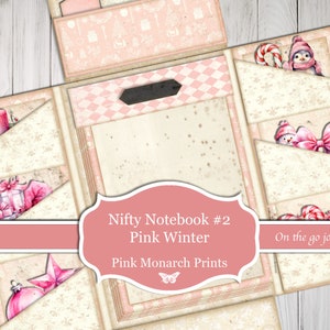 Nifty Notepad 2, Travel Sized Journal, Pink Winter, On the Go Junk Journal Kit, Junk Journal Folio, Christmas Junk Journal, Mini Project