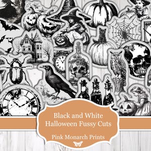 Schwarz Und Weiß, Halloween, pingelige Schnitte, Digital, Printable, Digitales Junk Journal, Junk Journal Zubehör, Junk Journal Halloween, Ephemera