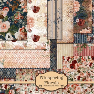 Chuchotement de fleurs, kit de journal indésirable, journal numérique indésirable, papiers numériques de journalisation indésirable, journal floral indésirable, papiers imprimables, roses