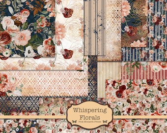 Whispering Florals, Junk Journal Kit, Digital Junk Journal, Junk Journaling Digital Papers, Floral Junk Journal, Printable Papers, Roses