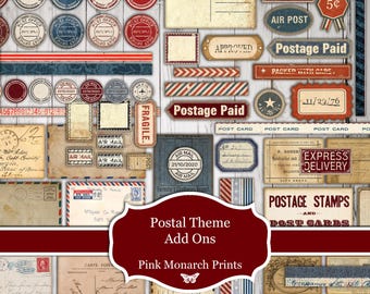 Postal Theme Add Ons, Digital Printable Kit, Mail Junk Journal, Digital Download
