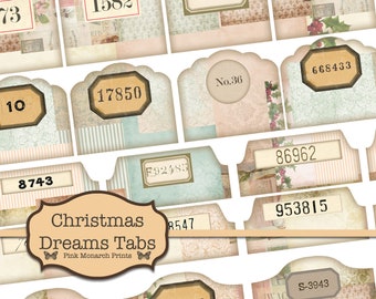 Junk Journal Kit, Junk Journaling Digitals, Christmas Tabs, Collage, Digital Number Tabs, Printable Tags, Junk Journal Numbers, Journal Tabs