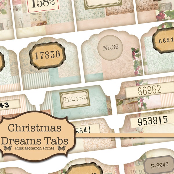 Junk Journal Kit, Junk Journaling Digitals, Christmas Tabs, Collage, Digital Number Tabs, Printable Tags, Junk Journal Numbers, Journal Tabs