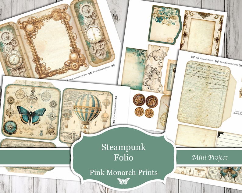 Steampunk Folio, druckbares Papierset, Junk Journal Kit, digitales Junk Journal, Junk Journal Folio, Junk Journaling, Miniprojekt, Scrapbook Bild 2