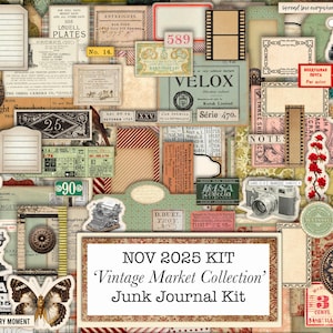 November &#39;25 Vintage Market Collection Junk Journal Kit: 54 + 2 Page BONUS Pages, Large Printable Scrapbooking Collection (Digital Download)