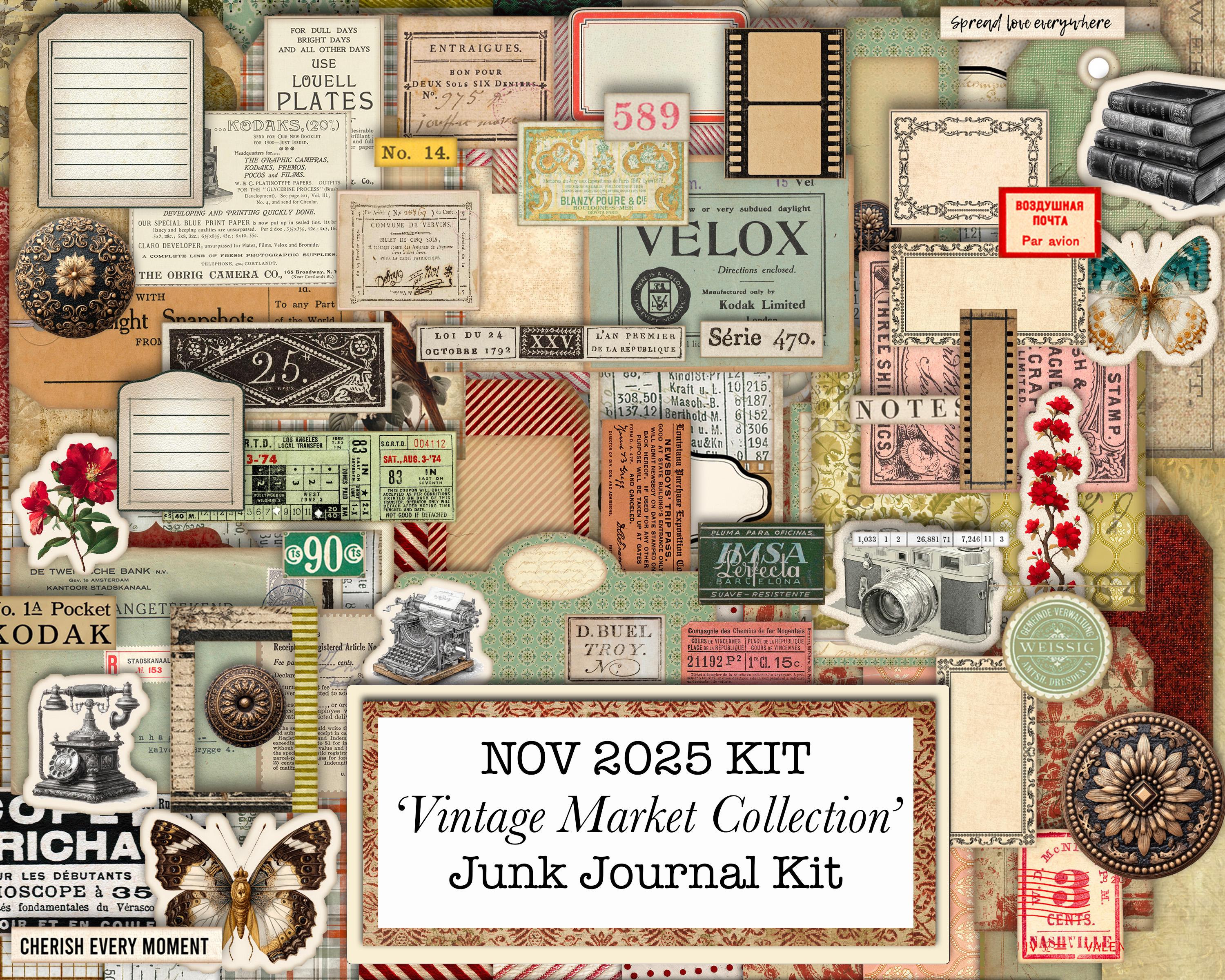November '25 Vintage Market Collection Junk Journal Kit: 54 + 2 Page ...