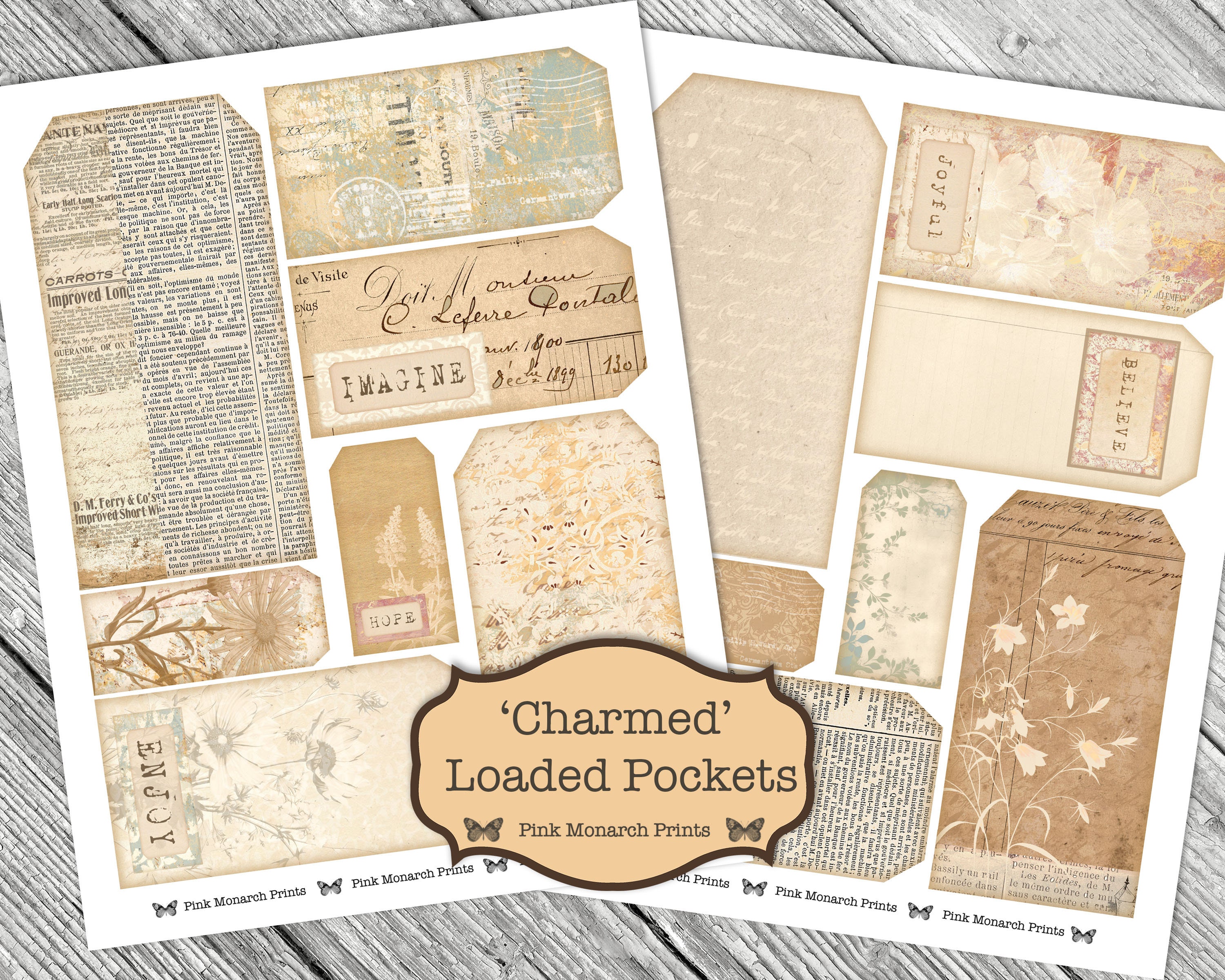 Charmed Loaded Pockets, Shabby Chic Digital, Junk Journal Kit ...