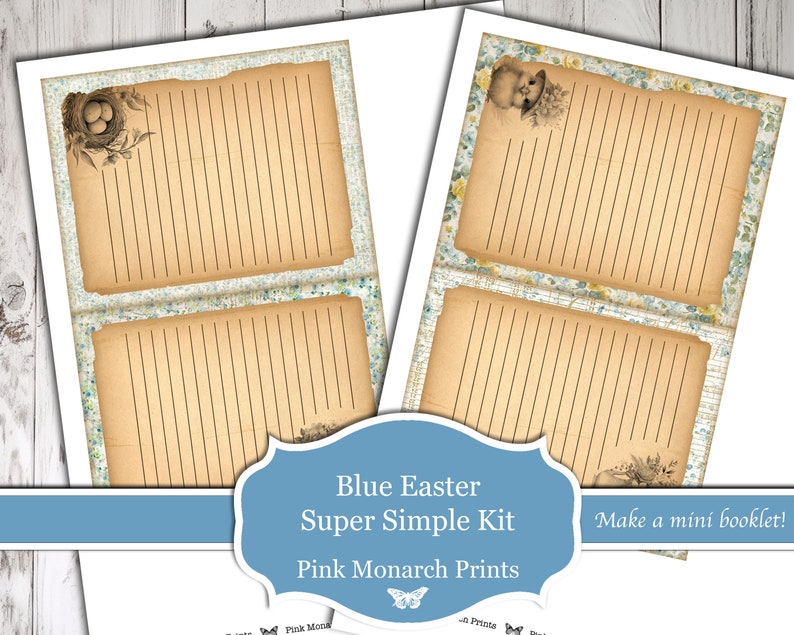 Blue Easter Super Simple, Printable Kit, Digital, Junk Journal Kit, Junk Journal, Junk Journaling, Pink Monarch Prints, Vintage, Scrapbook zdjęcie 4