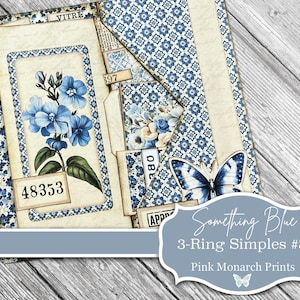 Something Blue #8: 3-Ring Super Simple, Folio, Junk Journal, Digital, Printable, Junk Journaling Supplies, Bellyband & Flip Out Page, Tuck