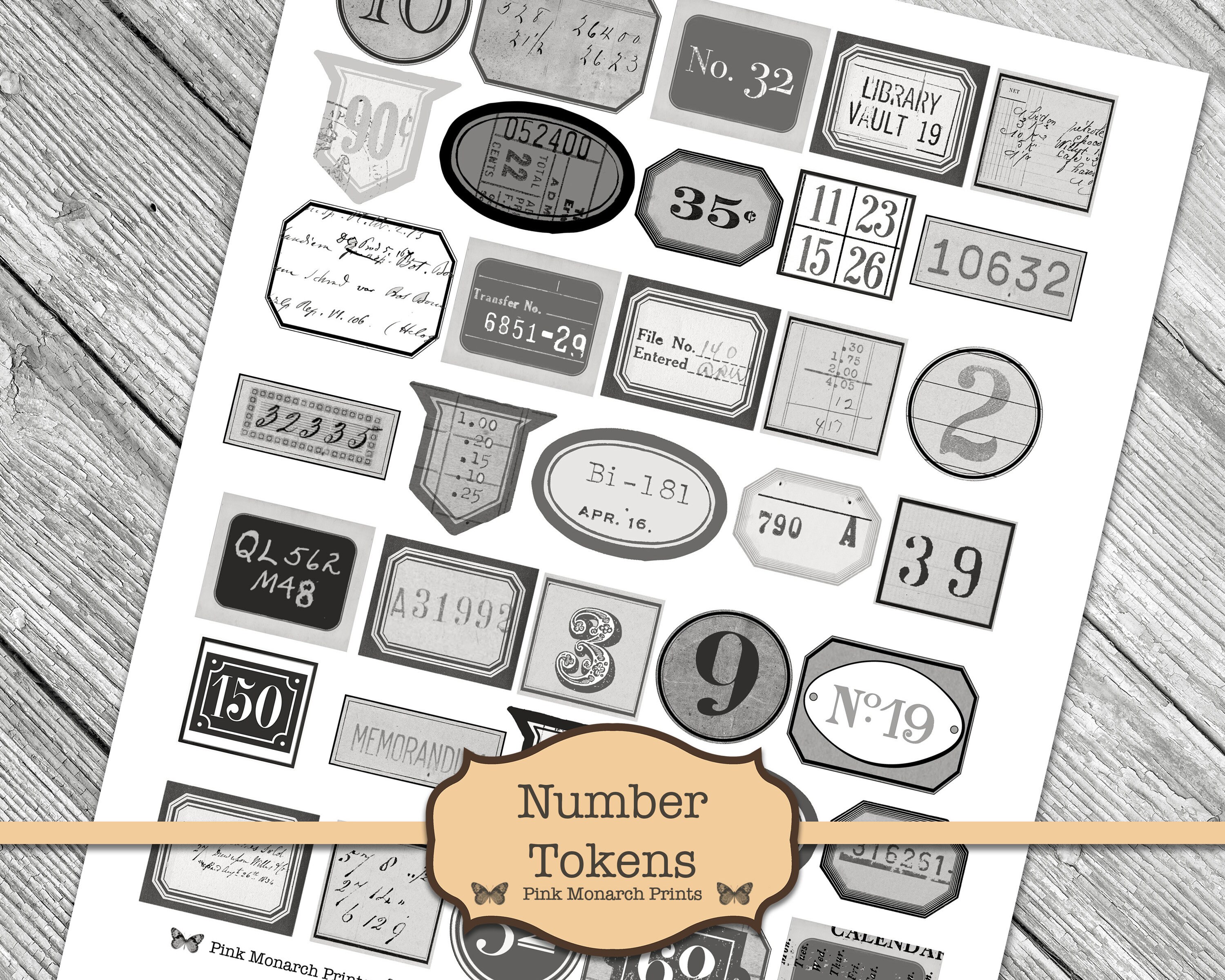 Number Tokens, Junk Journaling Labels, Words for Junk Journals, Junk ...