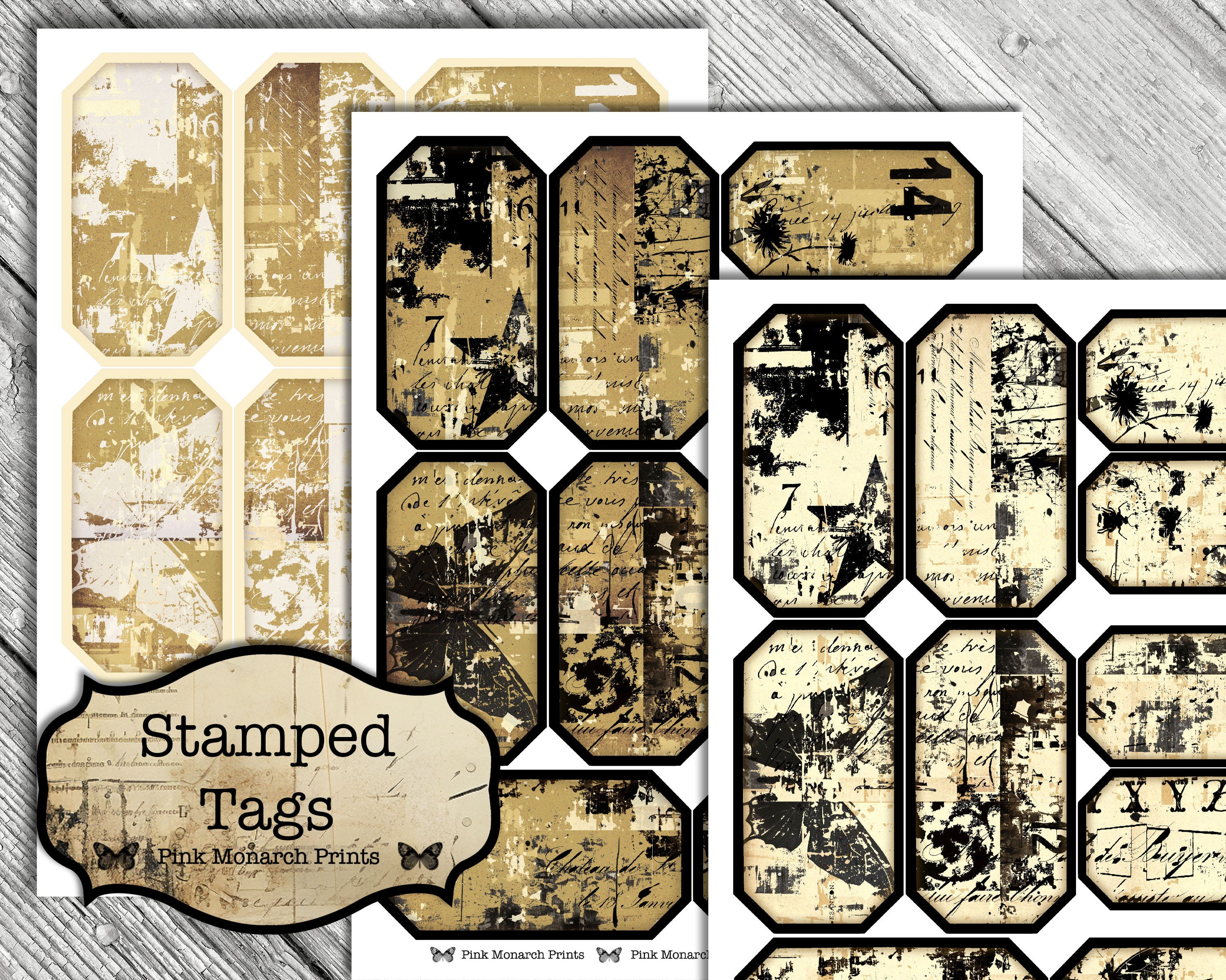 Stamped Tags, Junk Journal Supplies for Download, Vintage Ephemera ...