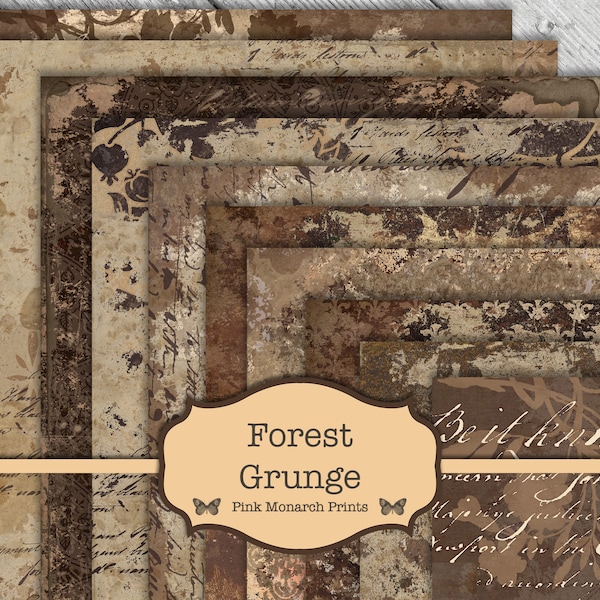 Forest Grunge Papers, Junk Journal Kit, Digital Junk Journal, Junk Journaling Digital Papers, Printable Papers, Brown Grungy Paper, Shabby