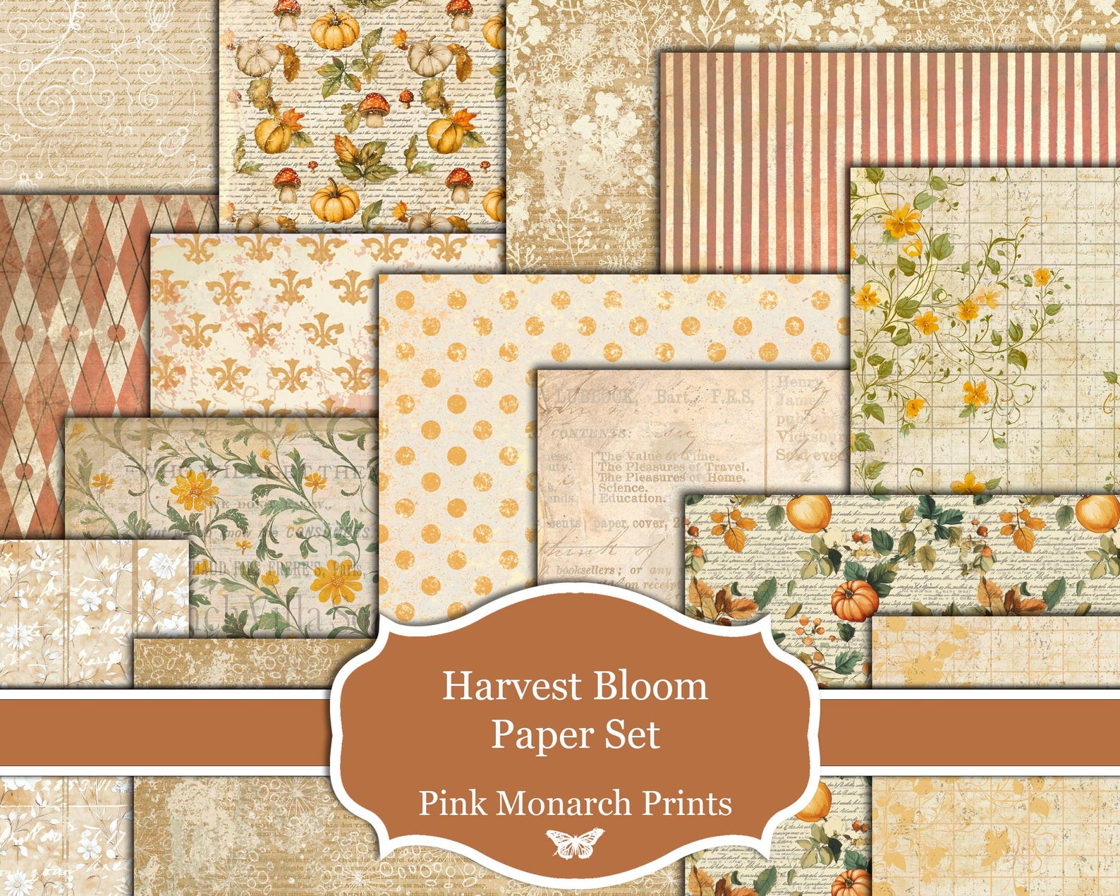 Harvest Bloom, Printable Papers, Floral Pumpkin, Junk Journal Kit ...