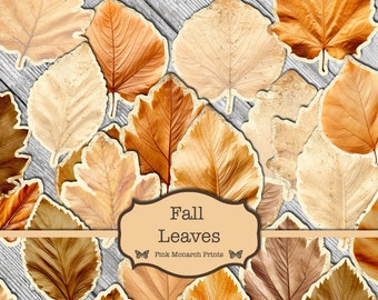 Fall Leaves, Printable, Digital Fall Junk Journal, Junk Journaling, Printable Leaf, Printable Autumn, Autumn Junk Journal, Pink Monarch Prin