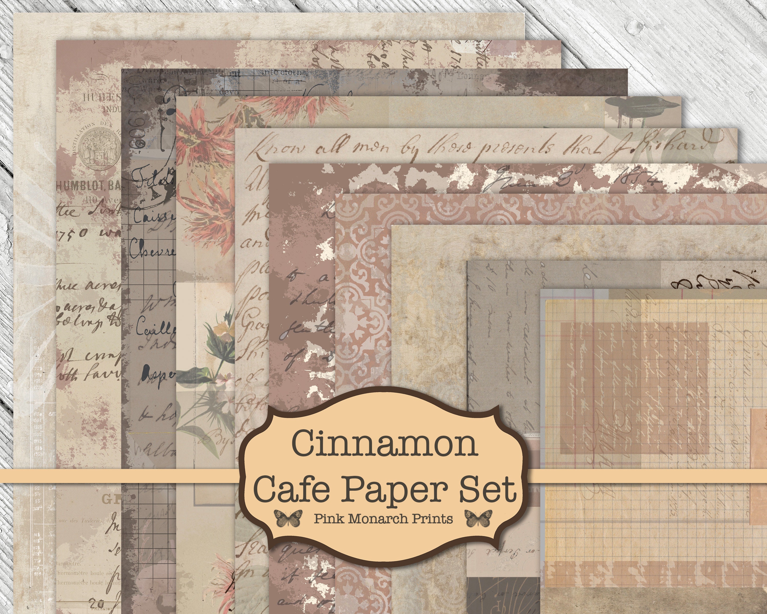 Junk Journal Papers, Junk Journal Kit, Cinnamon Cafe Junk
