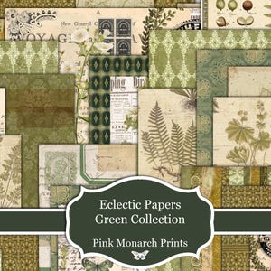 Collezione Eclectic Papers Green, carte stampabili, diario digitale Junk, carte per album, stampe Pink Monarch, diario Green Junk, Botanic