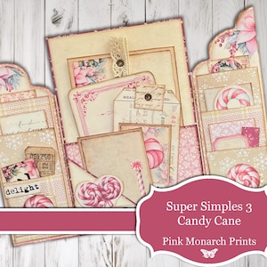 Candy Cane Super Simples 3, Kit de diario basura, Diario basura, Folio, Efímera de diario basura, Diario basura de Navidad, Impresiones de monarca rosa