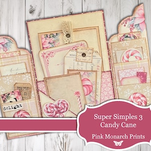 Candy Cane Super Simples 3, Junk Journal Kit, Junk Journal, Folio, Junk Journaling Ephemera, Christmas Junk Journal, Pink Monarch Prints