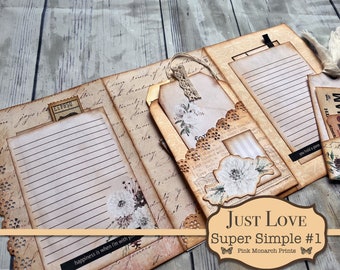 Just Love Super Simples 1, Junk Journal Kit, Junk Journal, Folio, Junk Journaling Ephemera, Wedding, Winter Junk Journal, Pink Monarch Print