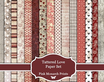 Tattered Love Paper Set, Printable Scrapbooking and Junk Journaling Papers (Digital Download)