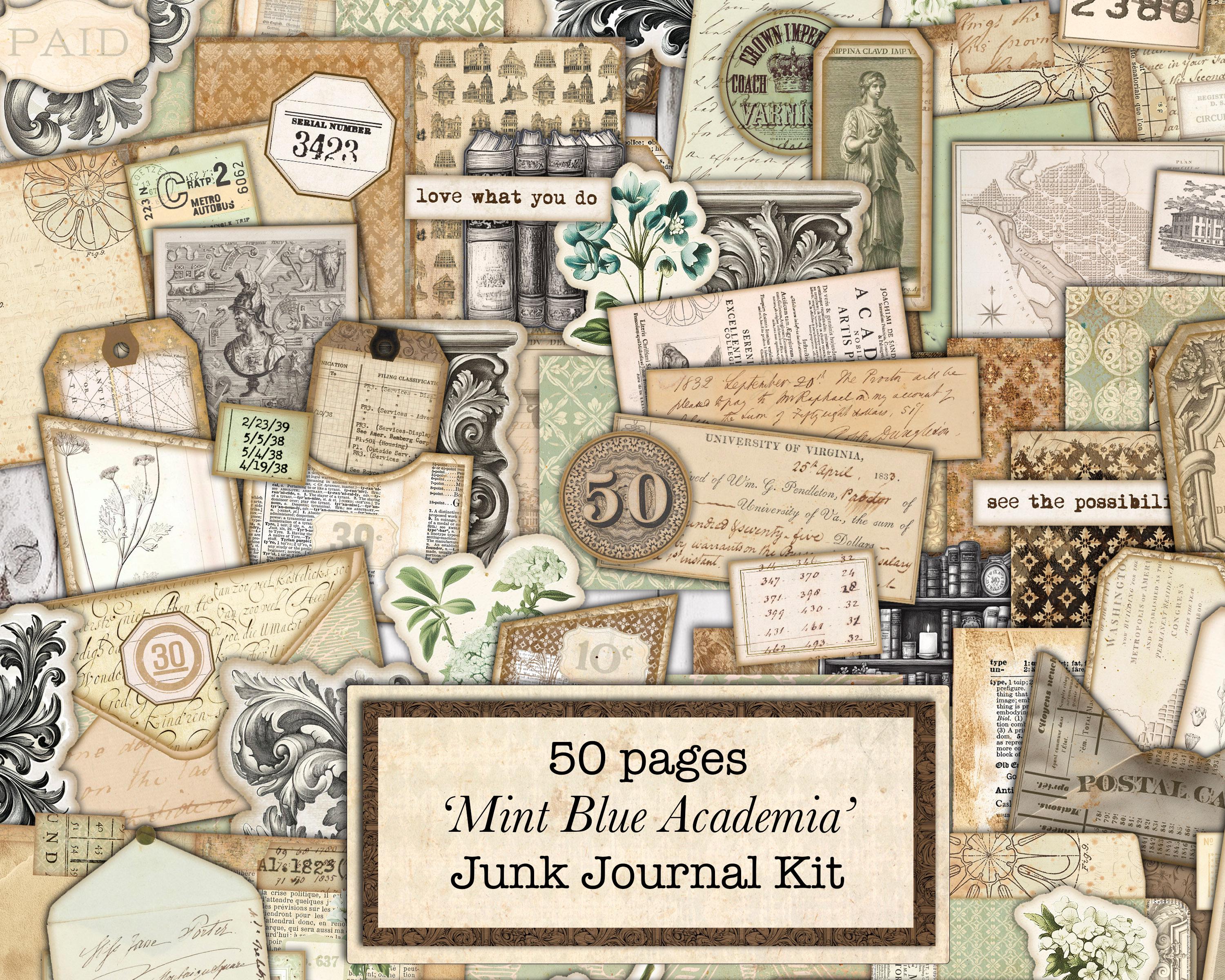 Mint Blue Academia Junk Journal Kit: 50 Pages, Large Printable Scrapbooking Collection (Digital Download)