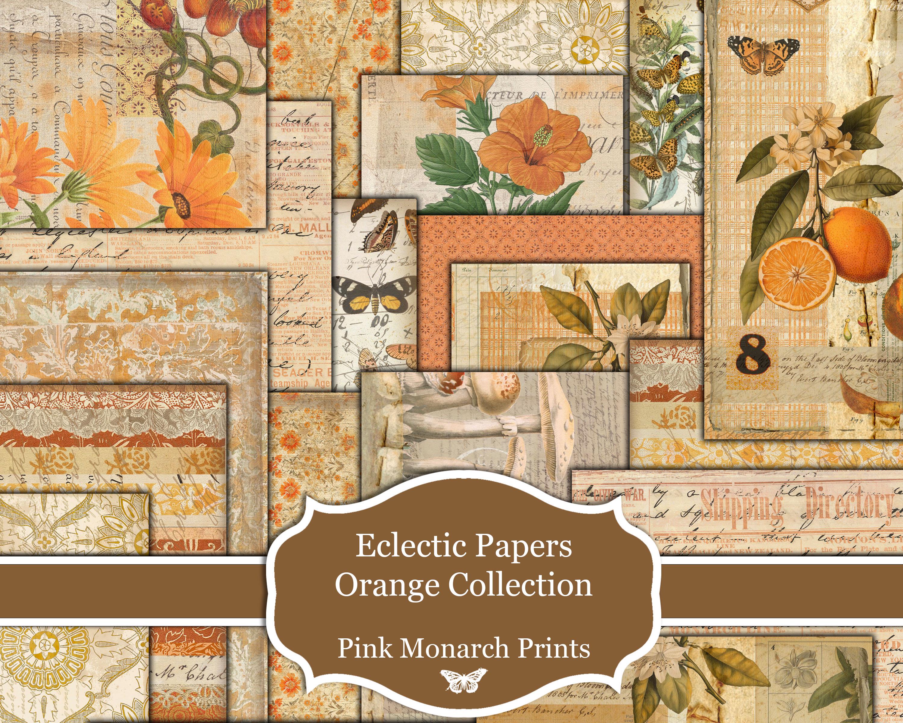Eclectic Papers Orange Collection, Printable Papers, Digital Junk Journal, Scrapbook Papers, Pink Monarch Prints, Orange Junk Journal