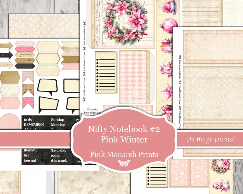 Nifty Notepad 2, Travel Sized Journal, Pink Winter, on the Go Junk ...