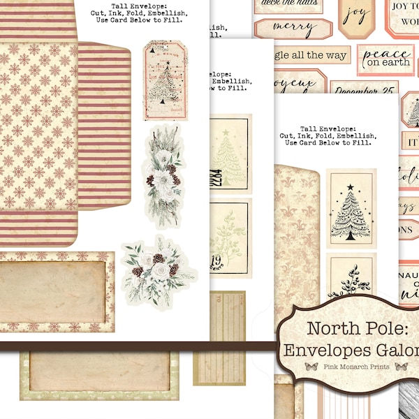 North Pole Collection, Tag Varieties, Digital Junk Journal, Printable Junk Journal, Christmas Junk Journal, Junk Journal Tags, Pink Monarch