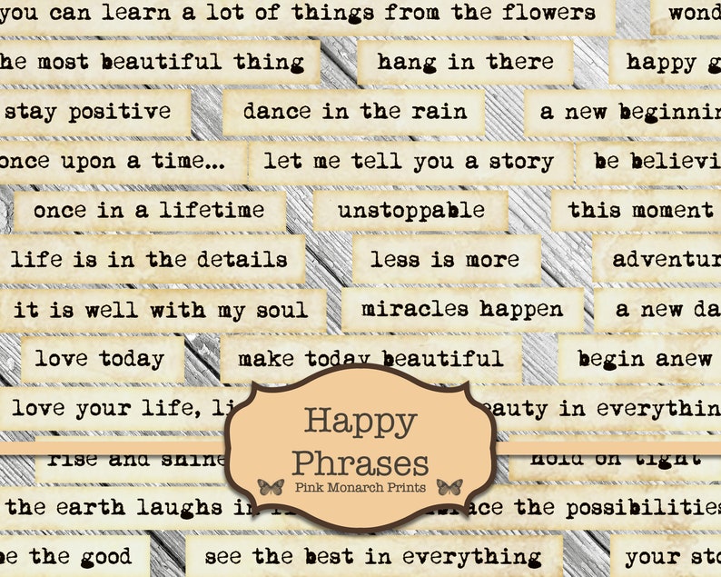 Happy Phrases, Digital Words, Embellishments for Junk Journals, Printable Junk Journaling Words, Collage Ephemera, Happy Junk Journal Words image 7