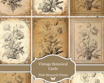 Vintage botanische Karten, Neutral, Junk Journal, bedruckbar, Junk Journaling Tags, Botanisches Junk Journal, Tags, Ephemera, Blumen Ephemera
