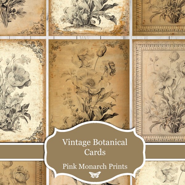 Vintage Botanical Cards, Neutral, Junk Journal, Printable, Junk Journaling Tags, Botanical Junk Journal, Tags, Ephemera, Floral Ephemera
