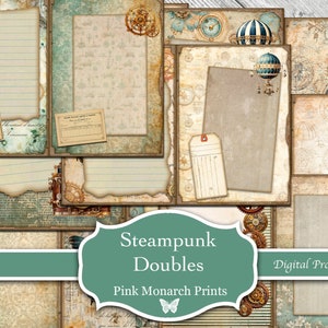 Blue Steampunk Double Pages, 5x7 Pages, Vintage, Digital, Junk Journal, Printable, Junk Journal Pages, Scrapbook, Supplies, Junk Journal Kit