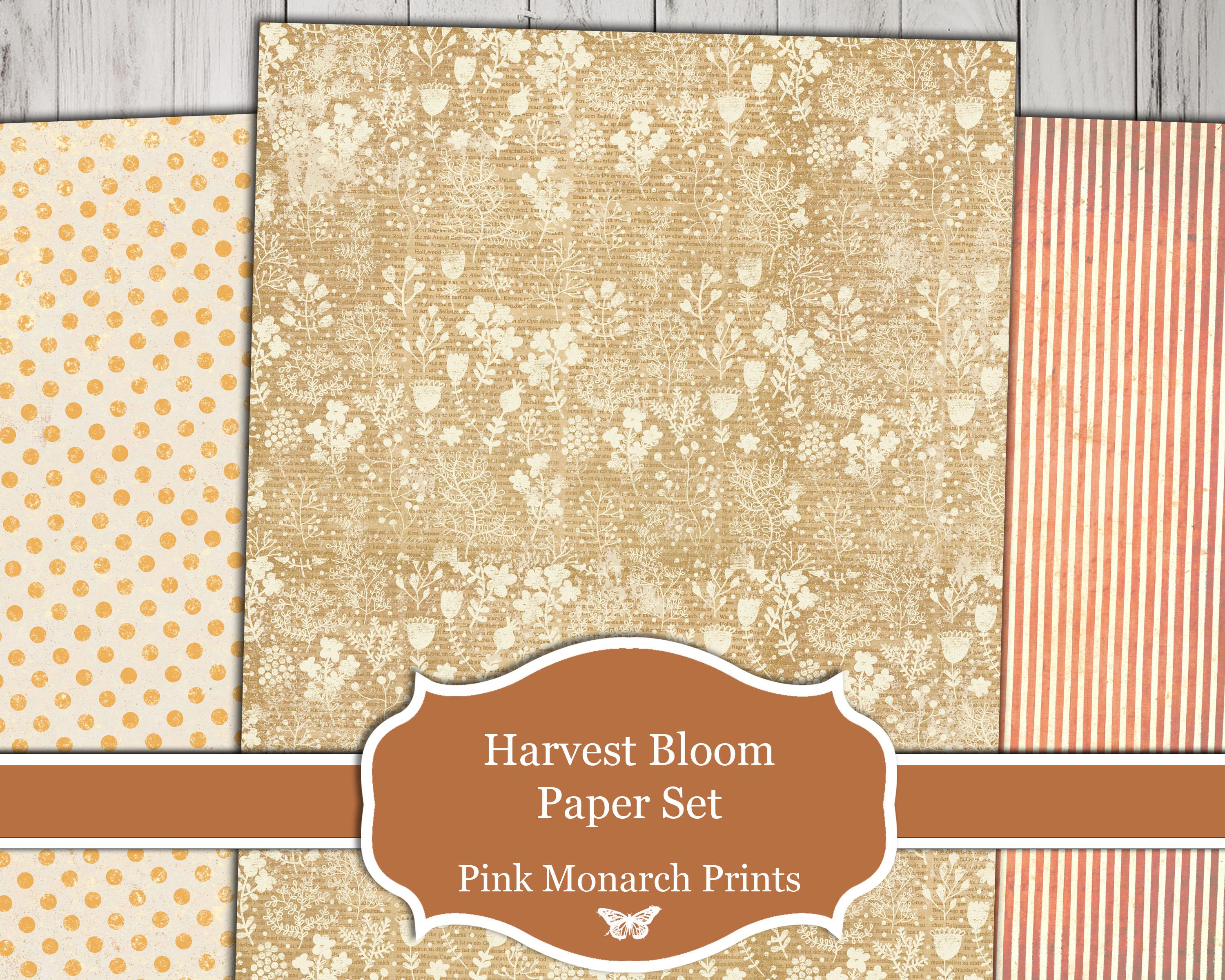 Harvest Bloom, Printable Papers, Floral Pumpkin, Junk Journal Kit ...