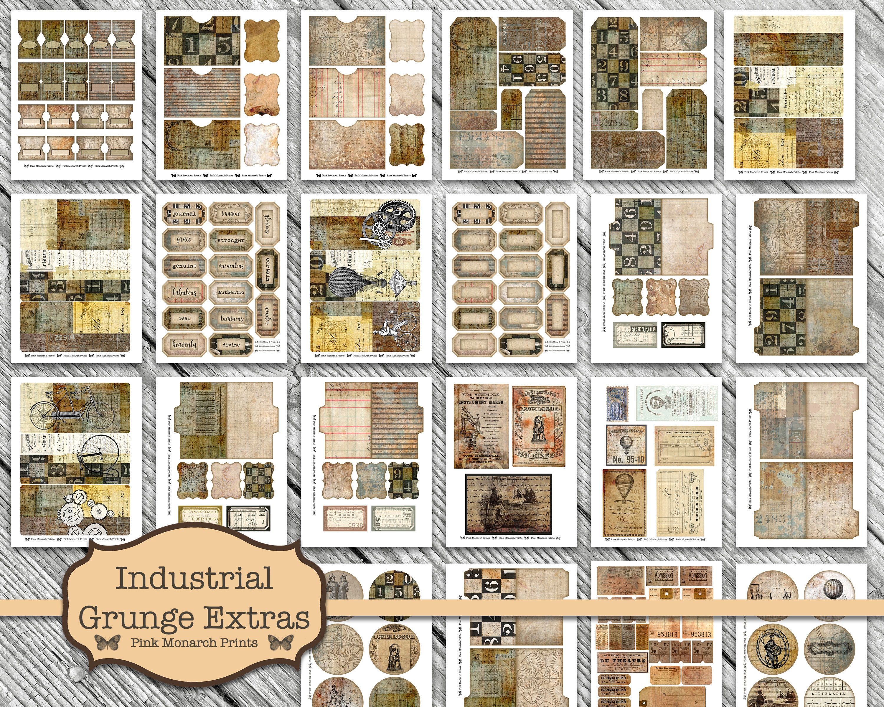 Industrial Grunge Papers, Junk Journal Kit, Steampunk Junk Journaling…
