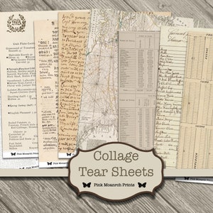 Collagepapier, vintage rommeldagboek, digitaal papier vintage, afdrukbare collageboekpagina, scheurbladen rommeljournaal, vintage dagboek, vintage journaling