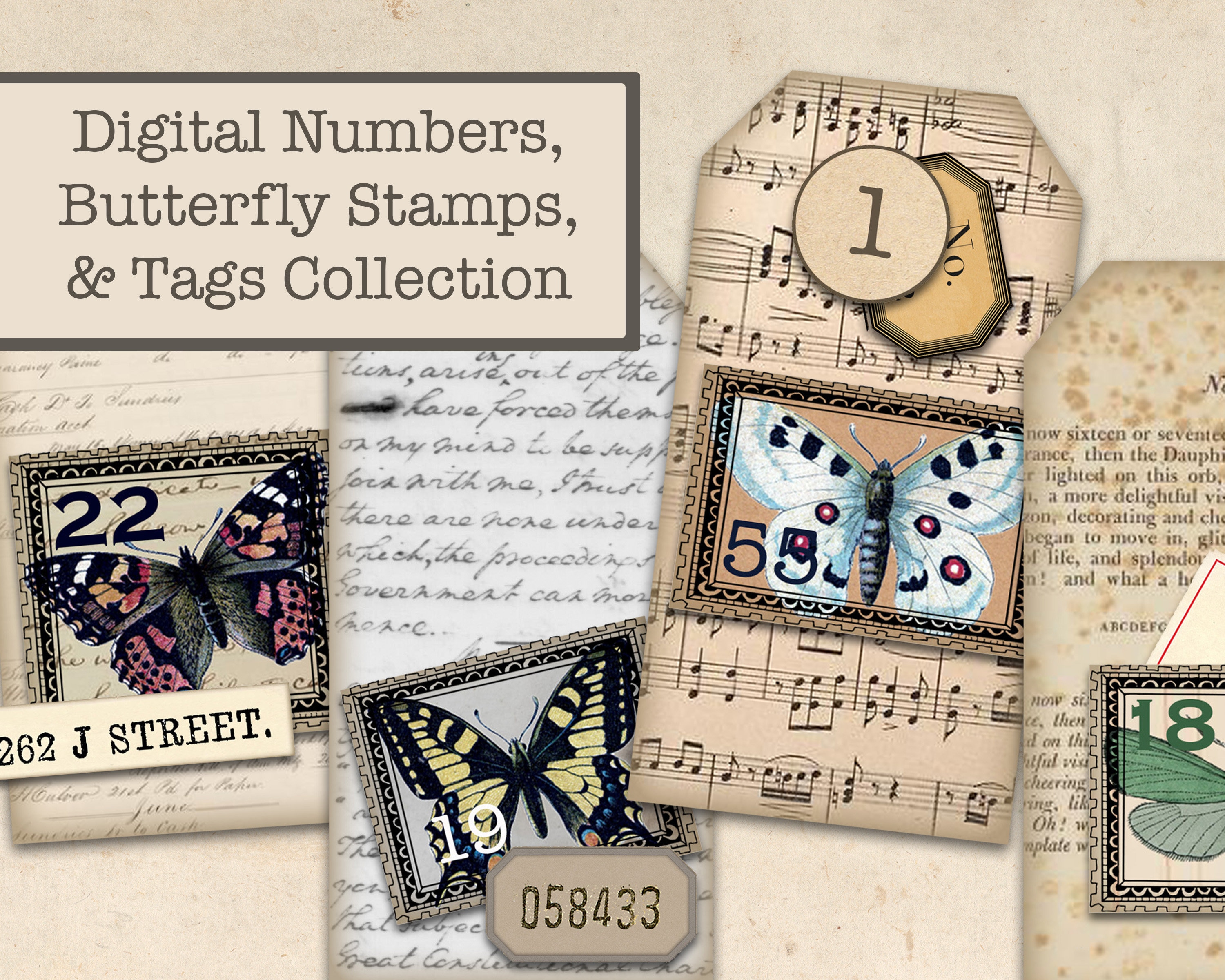 Junk Journal Kit, Junk Journaling Ephemera, Digital Number Stickers, …