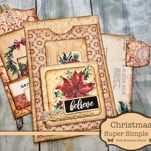 Christmas Super Simples 10, Junk Journal Kit, Junk Journal, Folio, Junk Journaling Ephemera, Christmas Junk Journal, Pink Monarch Prints