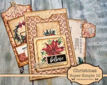 Christmas Super Simples 10, Junk Journal Kit, Junk Journal, Folio, Junk Journaling Ephemera, Christmas Junk Journal, Pink Monarch Prints