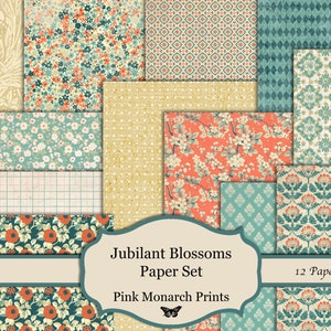 Flores jubilosas, Papeles Shabby Chic, Kit de diario basura, Papel digital de diario basura, Diario basura Shabby Chic, Imprimible, Papeles digitales