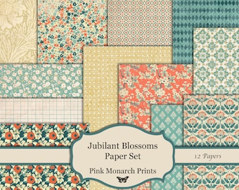 Fleurs jubilatoires, papiers shabby chic, kit de journal indésirable, papier numérique de journalisation indésirable, journal indésirable shabby chic, imprimable, papiers numériques